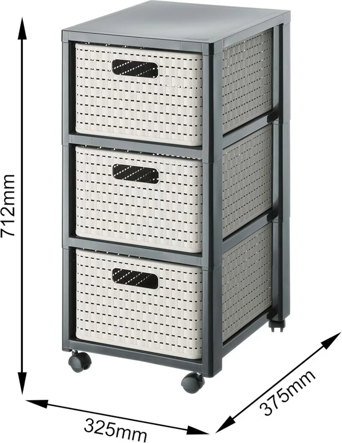 Raft me sirtarë Rotho Country, 3 sirtarë, Anthracite