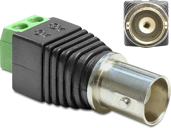 Adapter video DeLOCK BNC femër në terminal block 2-pin, e zezë/jeshile/argjend
