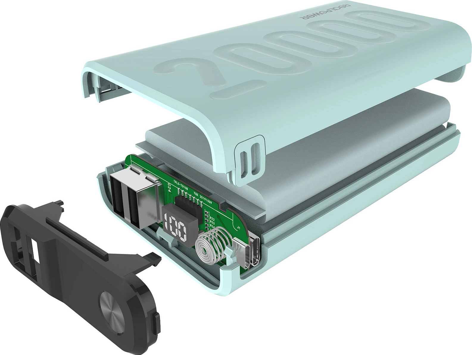 Power bank RealPower PB-20000PD+ Nutopia, 20000 mAh, USB-C PD, 2x USB-A, Blu