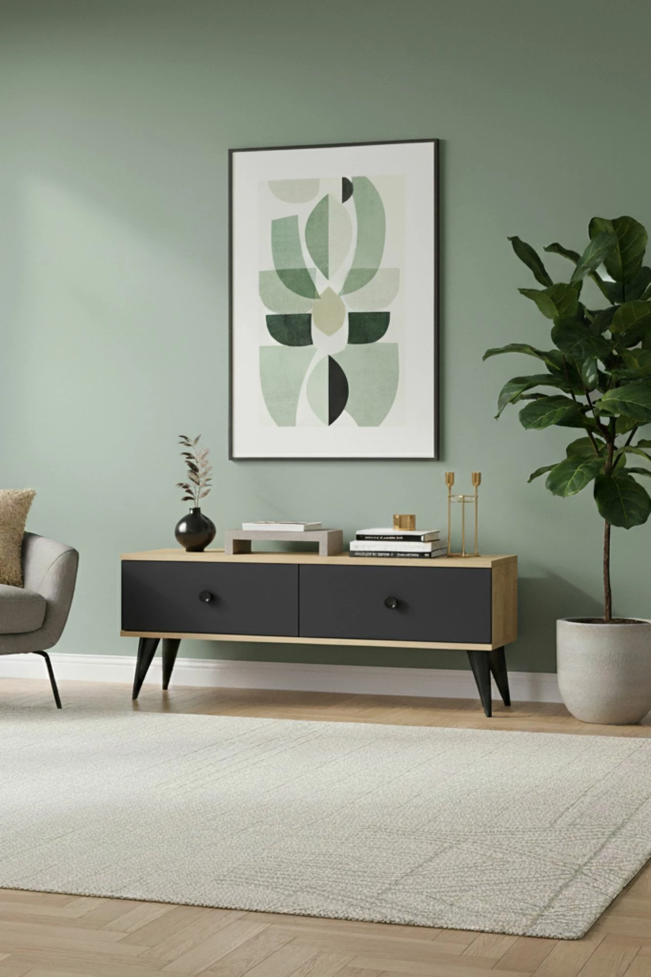 Komodë TV Skye Decor Mona 120, ngjyrë lis safir, antracit