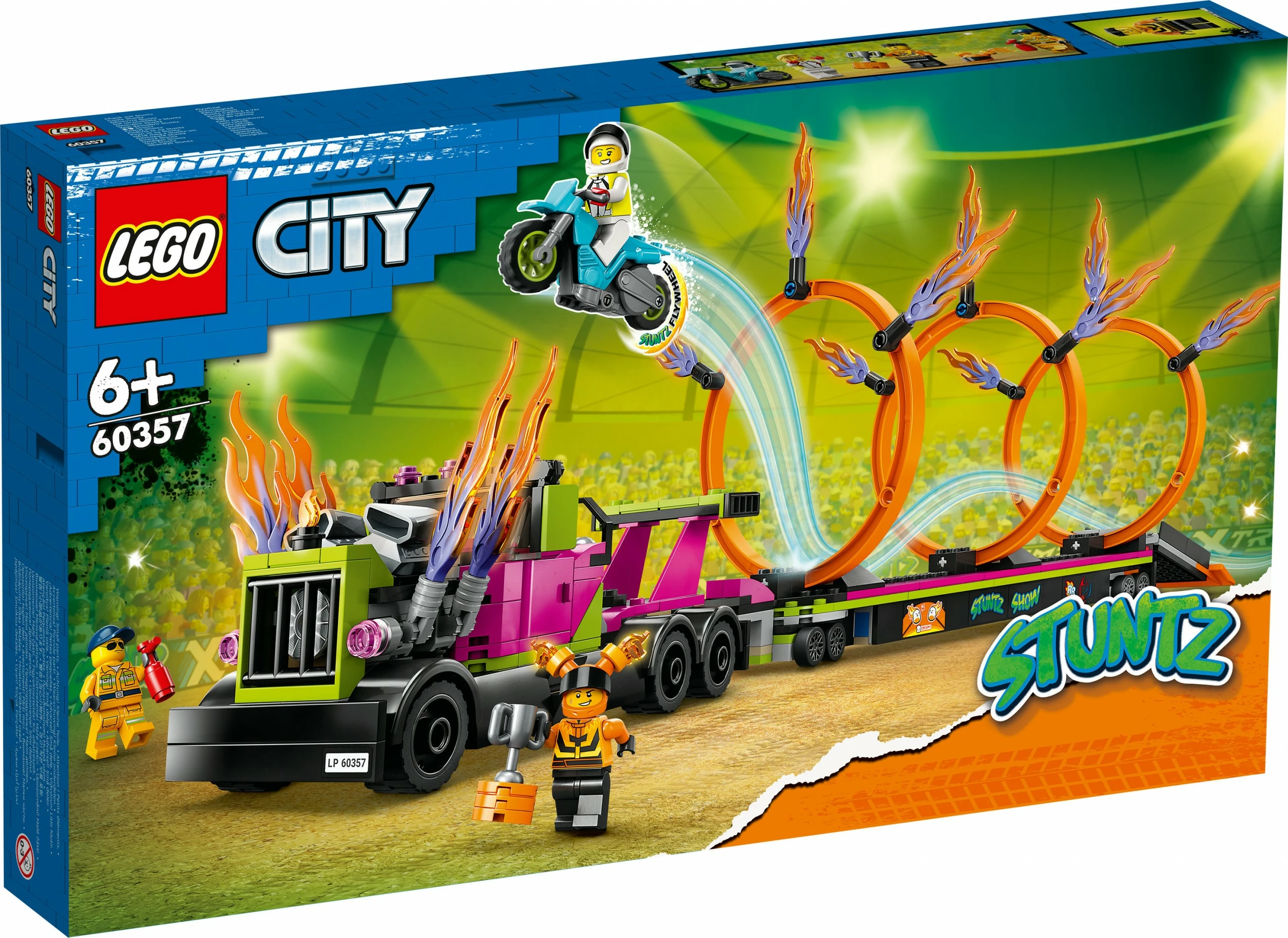 Set ndërtimi LEGO City Stunt Truck & Ring of Fire Challenge, 479 pjesë, shumëngjyrësh