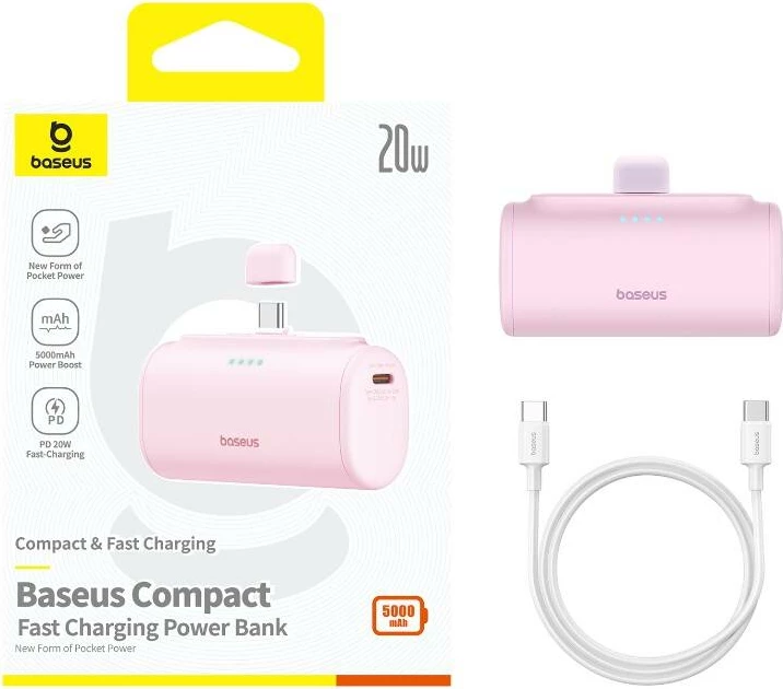 Powerbank Baseus Compact USB-C 5000mAh 20W, rozë