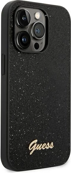 Mbështjellës Guess GUHCP14LHGGSHK për iPhone 14 Pro 6.1", Glitter Script, i fortë, i zi