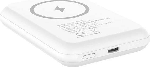 Powerbank Energizer QM5000 5000mAh me karikim magnetik wireless, USB-C 15W, i bardhë