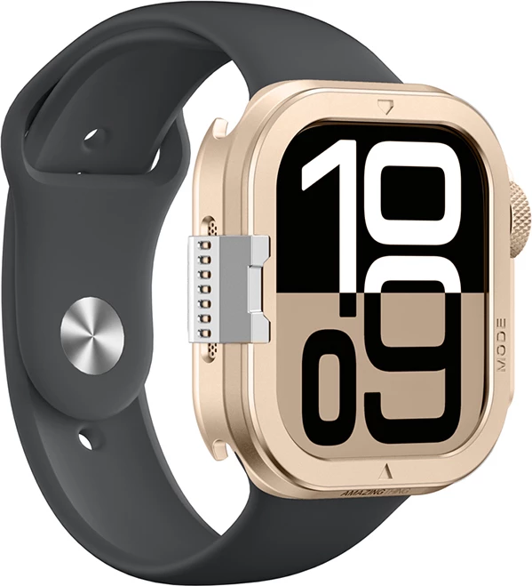 Mbështjellës metalik për smartwatch AmazingThing Titan Pro për Apple Watch 11 46mm, aliazh alumini, montim snap-on, përfundim mat, ari