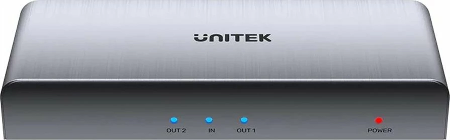Splitter sinjali HDMI Unitek V1130A01-EU 4K 1 hyrje 2 dalje, argjendtë, set me adaptor 5V/1A