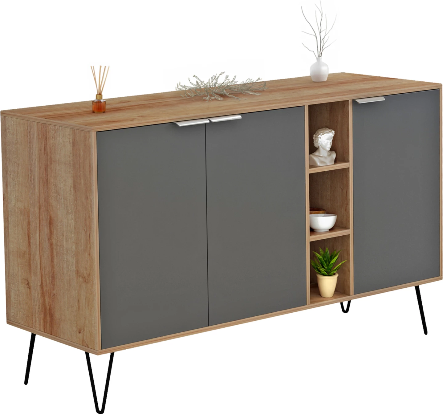 Bufe CABRON FH8874.11 melaminë, këmbë metalike të zeza, 142x40x83H cm