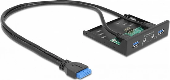 Panel përparmë DeLOCK 3.5", 2x USB 3.2 Gen 1 Type-A + HD-Audio, i zi