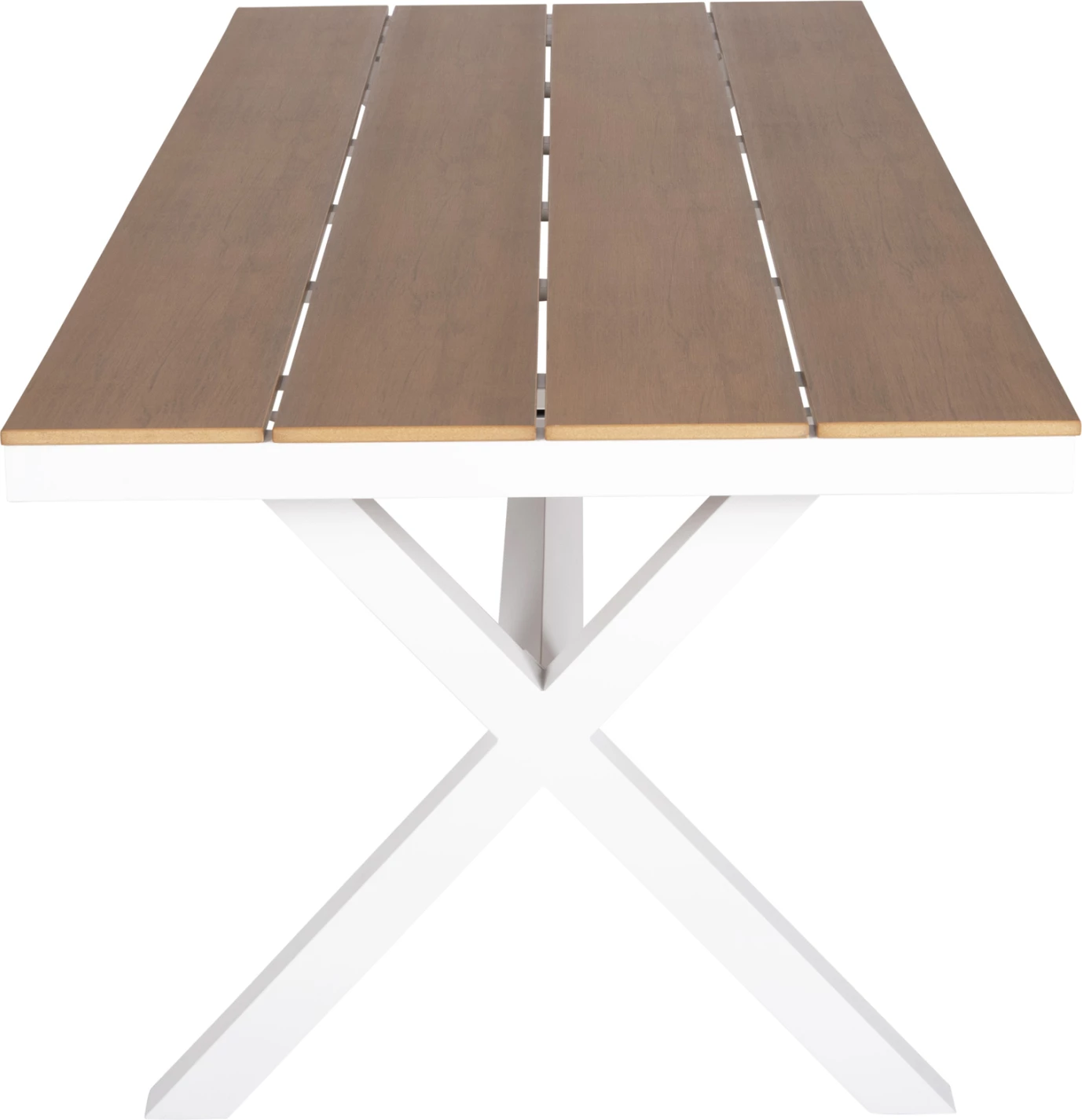 Tavolinë drejtkëndore alumini TAWNEE FH6039.02 ngjyrë bardhë-polivud ngjyrë druri natyral 219,5x89,5x73H cm