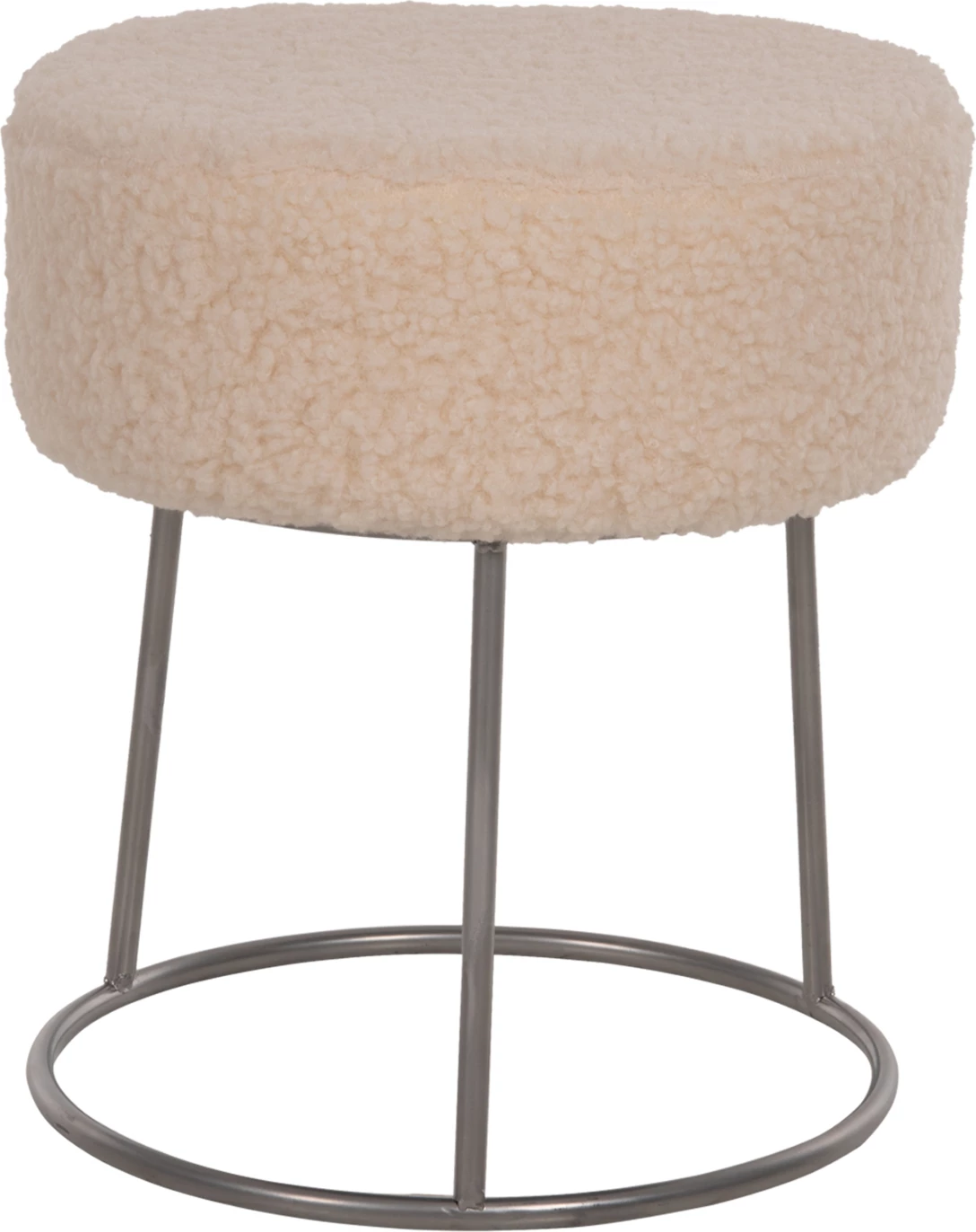 Karrige për bar KARLO FH8411.23, pëlhurë boucle e bardhë, bazë argjendi, Φ35x41H cm