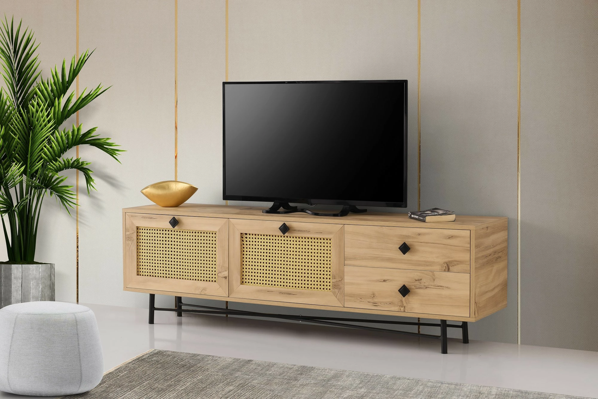 Komodë TV Hanah Home, Hapsiyas 180, ngjyrë lis dhe e zezë
