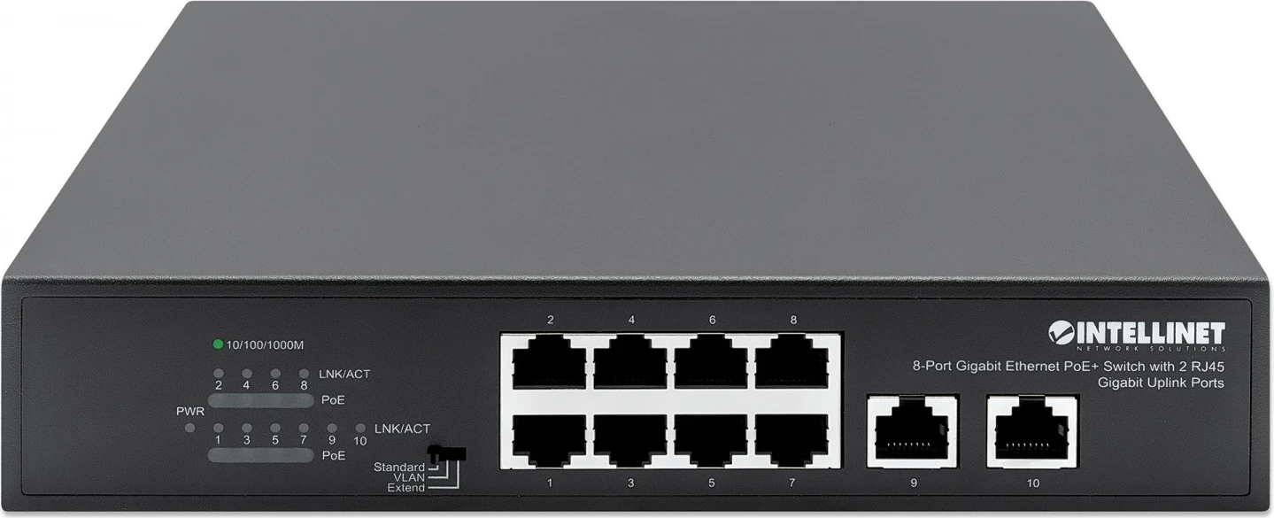 Switch Gigabit Intellinet 561402, 8x RJ45 PoE+, 2x RJ45 Uplink