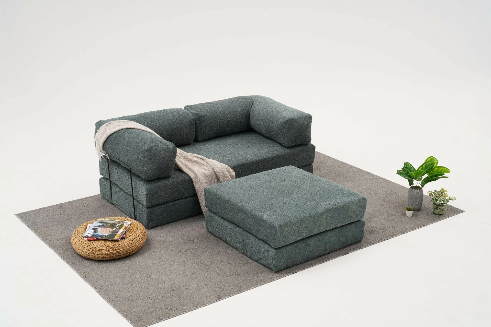 Këndare Comfort Mini, stof 100% chenille, ngjyrë e gjelbër, 190x95x75cm - 2