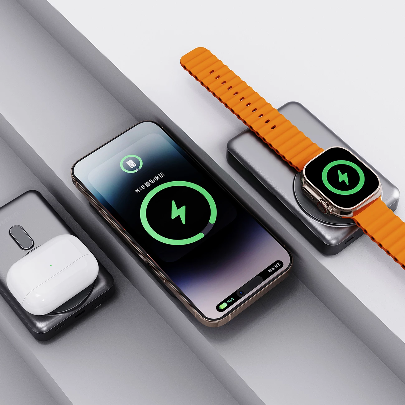 Powerbank Dudao K29, 10000mAh, MagSafe, me kabllo USB-C/Lightning të integruara, Gri