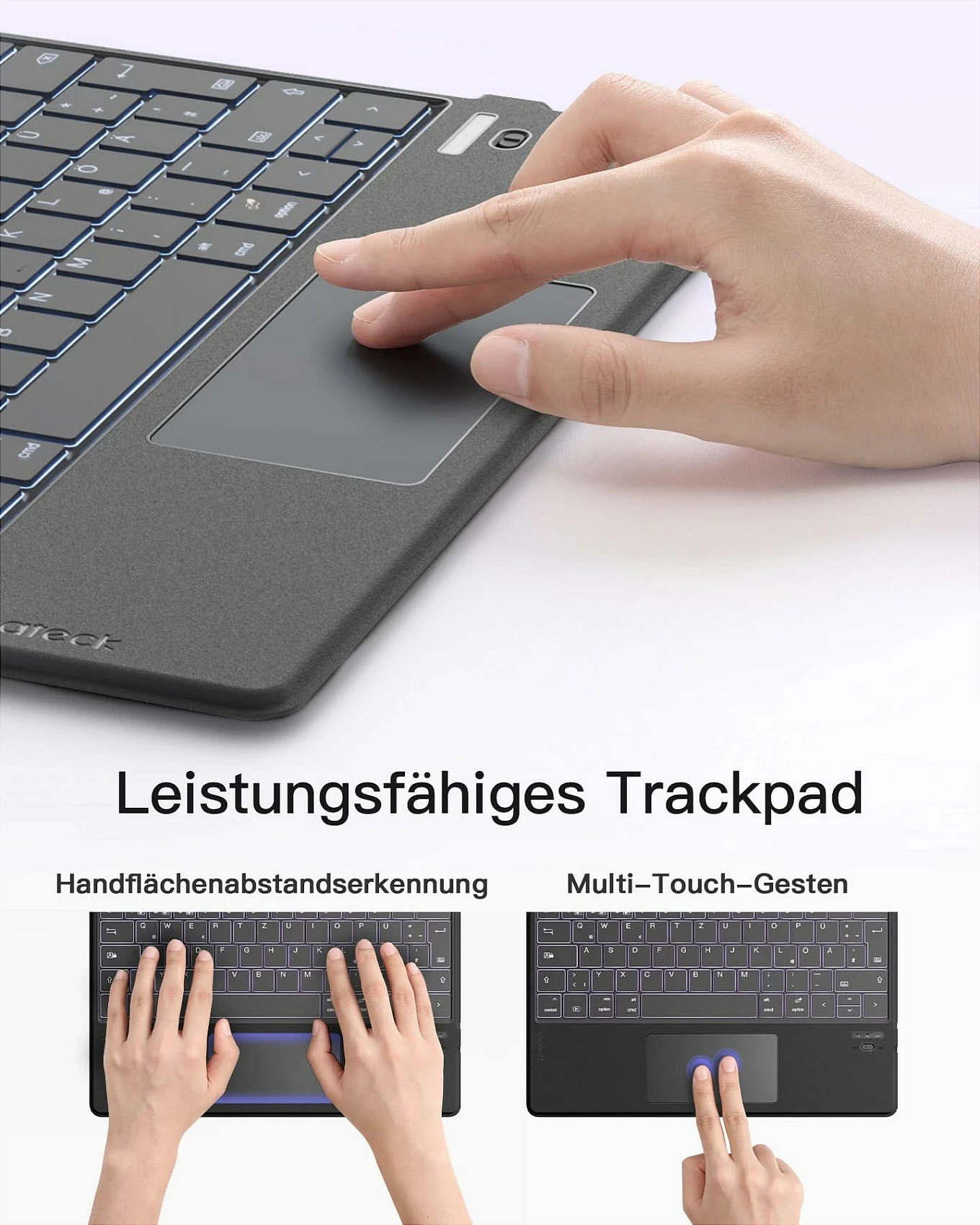 Tastierë inateck për iPad Pro 11, QWERTZ, me touchpad, gri