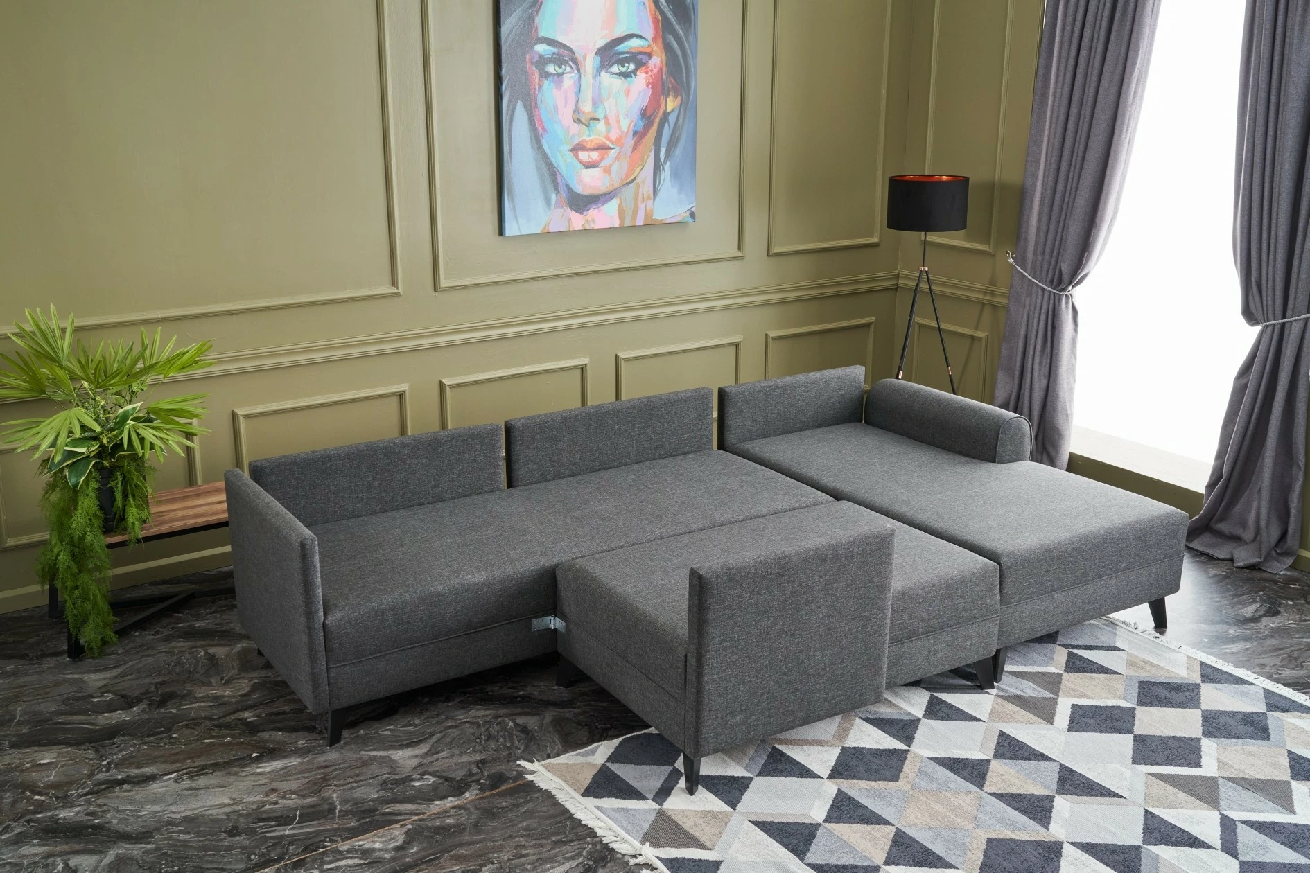 Kënd divan-krevat Belen, ngjyrë antracit, Atelier del Sofa
