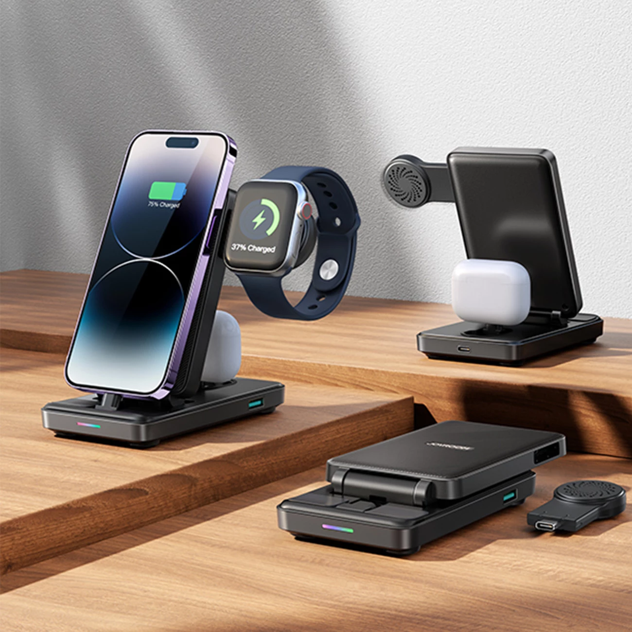 Stacion karikimi 4-në-1 Joyroom JR-WQS02 për iPhone, AirPods, Apple Watch, i palosshëm, i zi