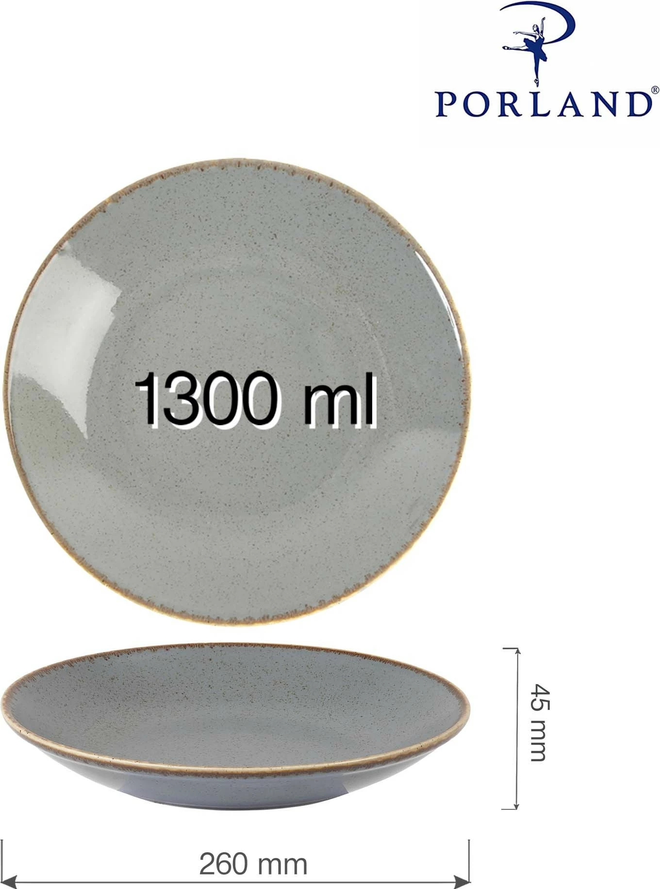 Pjatë coupe Porland Seasons Stone 26 cm, gri e errët, set 6 copë