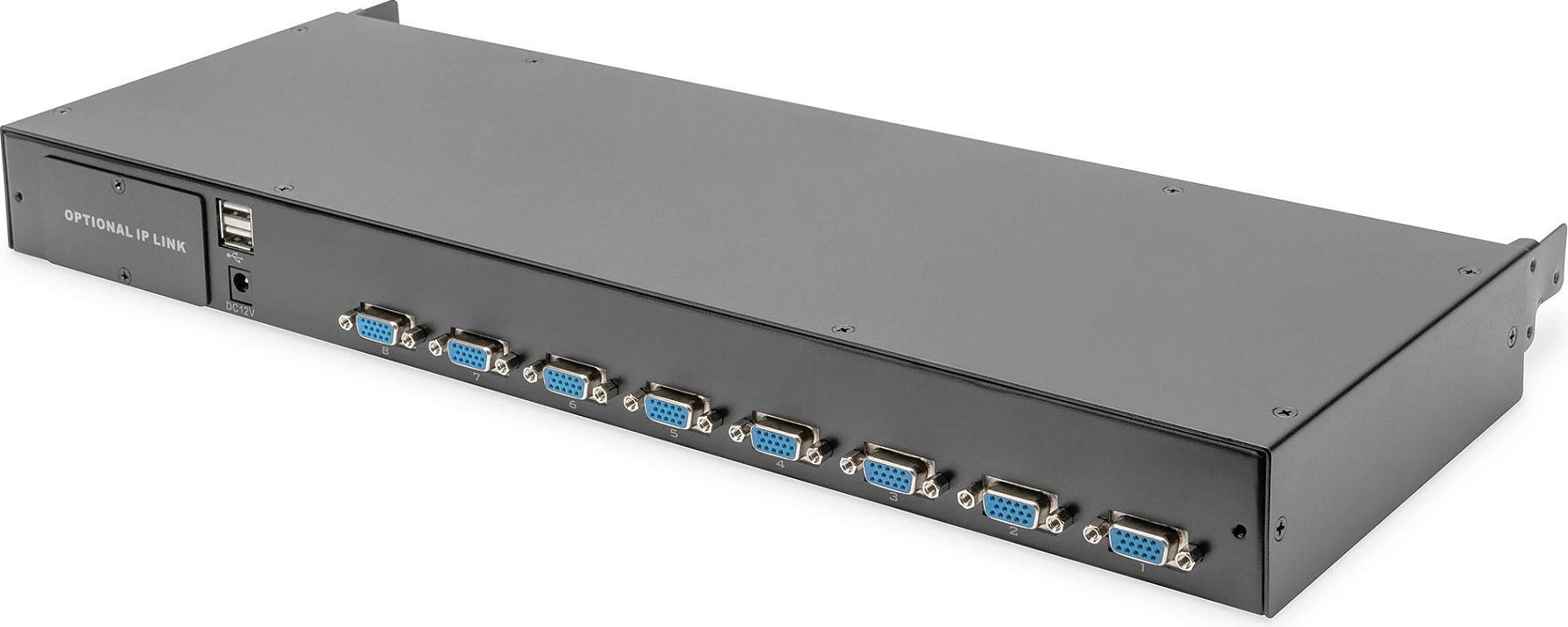 Konsolë modulare Digitus 19" HD LCD, 8-port KVM VGA, e zezë