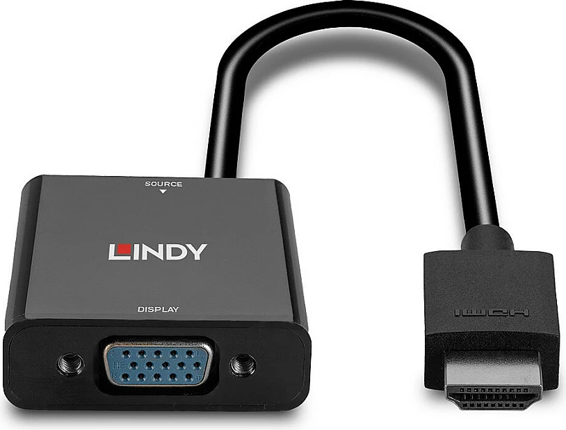 Adapter Lindy HDMI në VGA, 0.1 m, 1080p, i zi