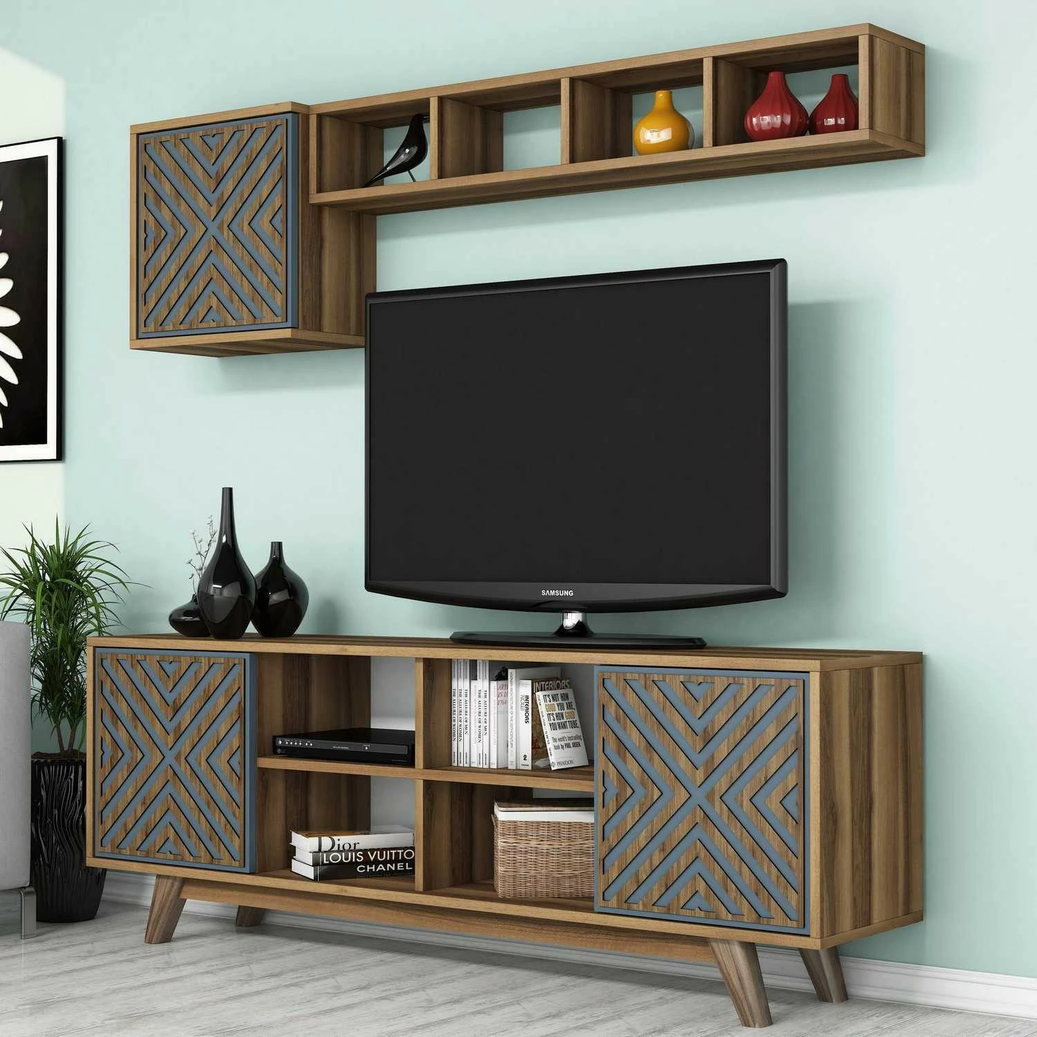 Komodë TV Hanah Home, Inci, ngjyrë arre, blu