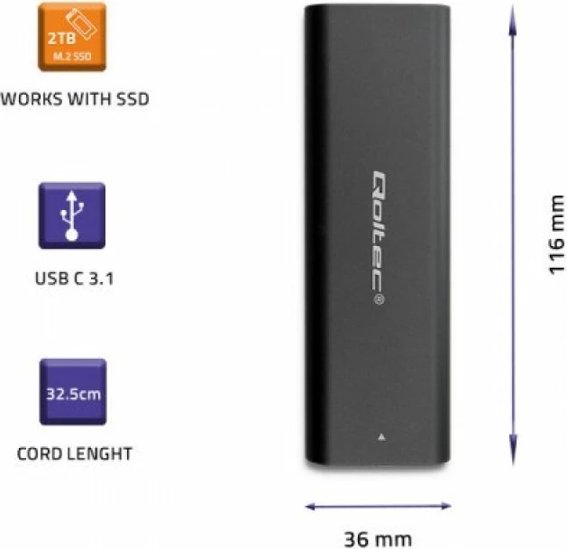 Kuti SSD M.2 Qoltec NVMe/SATA, e zezë