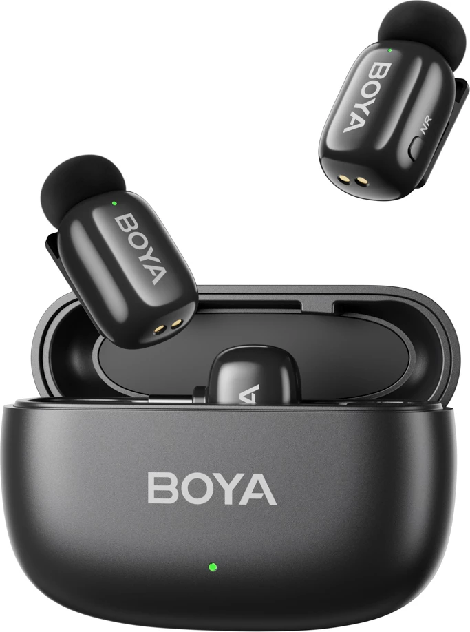 Set mikrofonësh wireless BOYA Mini 2-02 2.4GHz, USB-C, 2 transmetues + marrës, me kasë karikimi, i zi