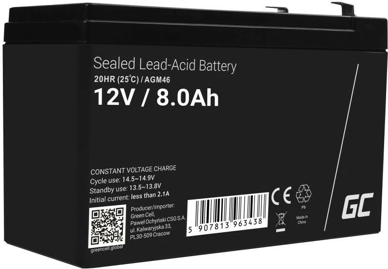 Bateri rikarikueshme Green Cell AGM46, 12V 8Ah, e zezë