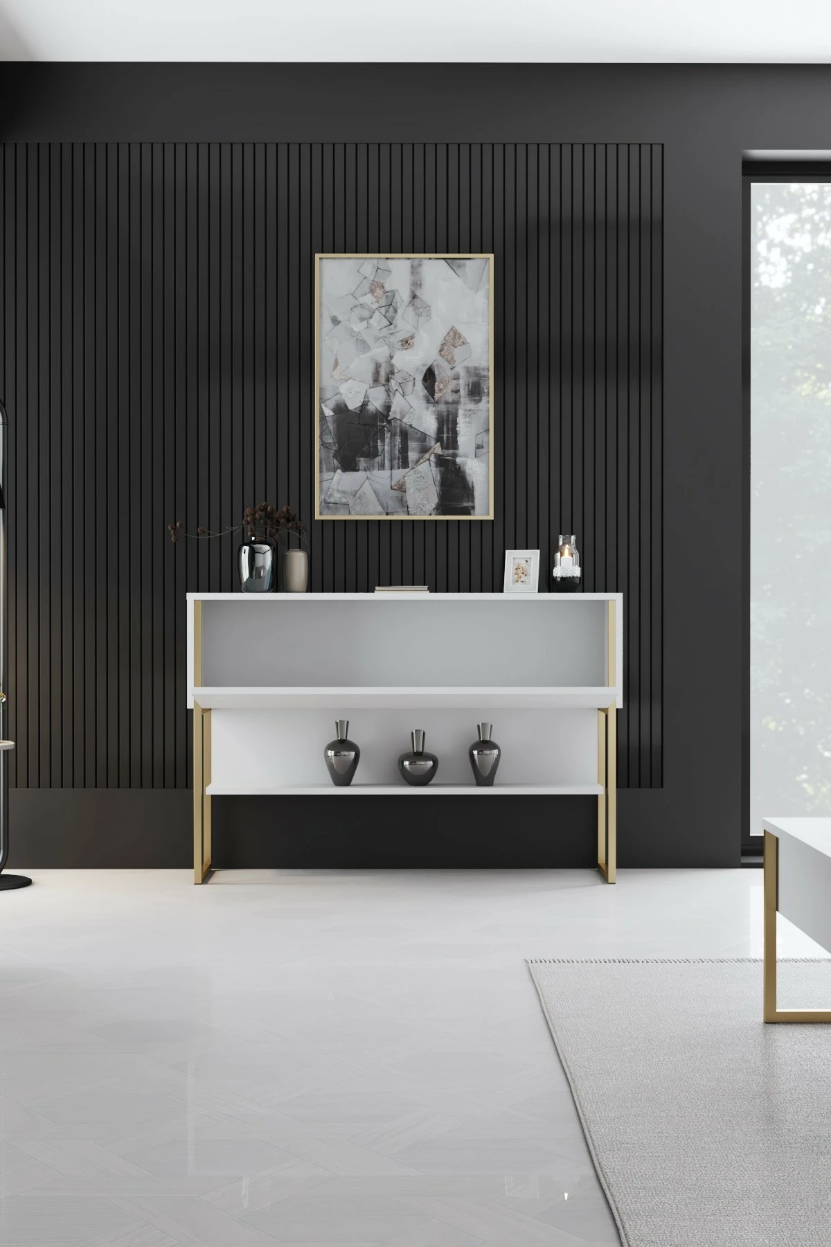 Komodë Hanah Home, Luxe, e bardhë dhe ari - 4