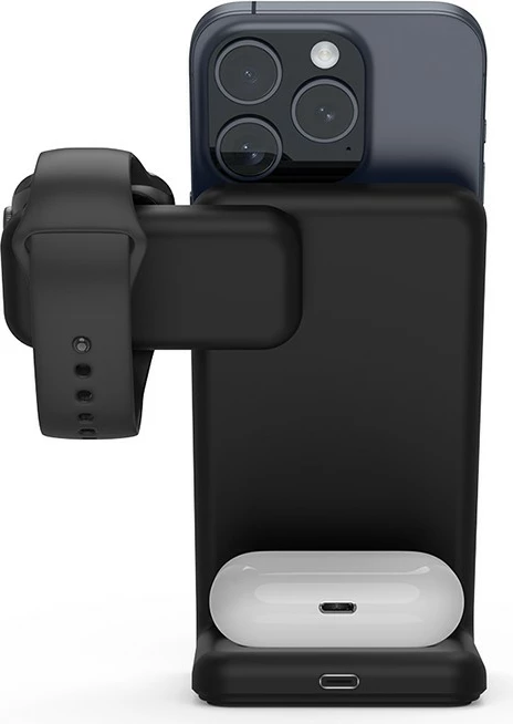 Karikues wireless 3-në-1 CRONG MagSpot me MagSafe, për iPhone, Apple Watch dhe AirPods, 20W, i zi