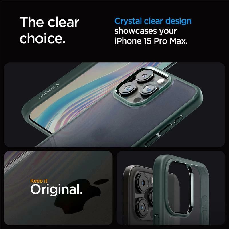 Mbështjellës Spigen Ultra Hybrid për iPhone 15 Pro Max, Gjelbër e errët