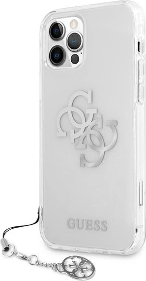 Mbështjellës Guess GUHCP12LKS4GSI për iPhone 12 Pro Max 6.7", transparent, me varëse argjendi