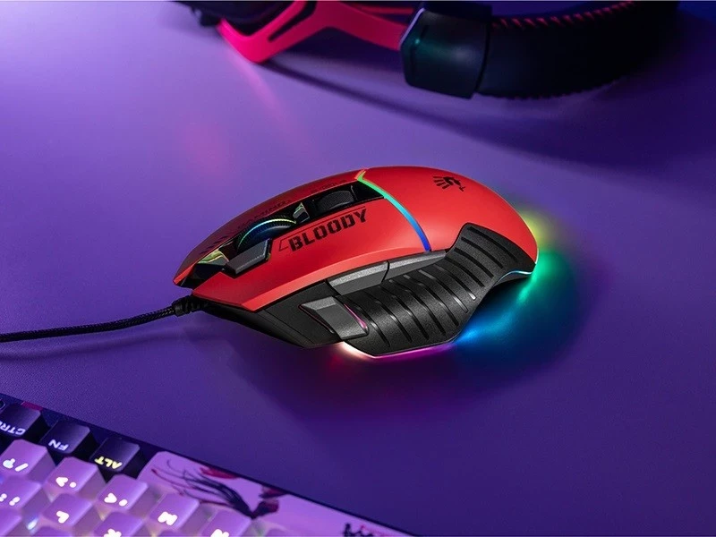 Mausi për lojëra A4tech Bloody W95Max, USB, me dritat RGB dhe ngjyrë të zeza-kuqe