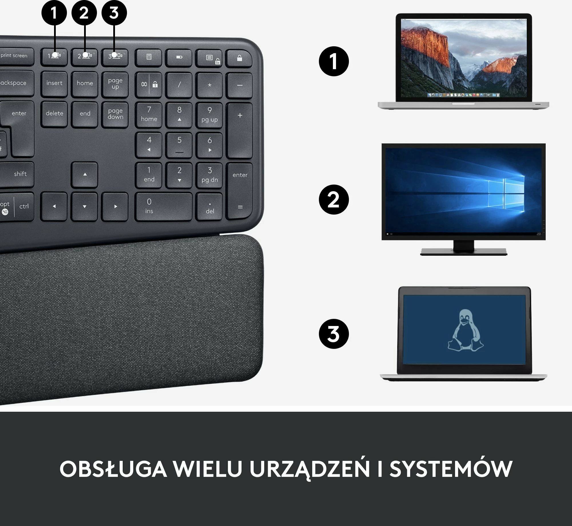 Tastierë ergonomike Logitech ERGO K860 (920-010108), wireless, US INTL, me numpad, Graphite