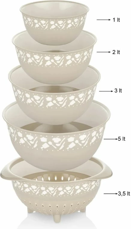 Set enësh përziers dhe kullues Hermia, PZR-021, krem, 5 copë
