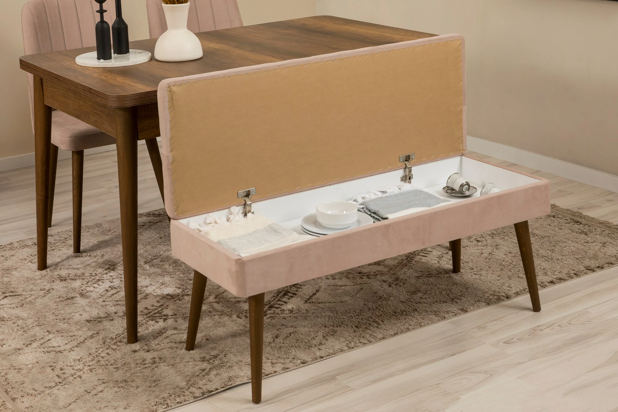 Set tavoline e zgjatshme me karrige e konsol (7 copë), Skye Decor, Vina 03 0900, ngjyrë arre, ngjyrë gur