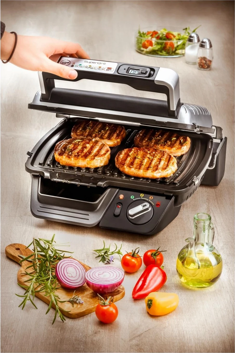 Grill kontakti Tefal SuperGrill GC451B12, me ngjyrë argjendi