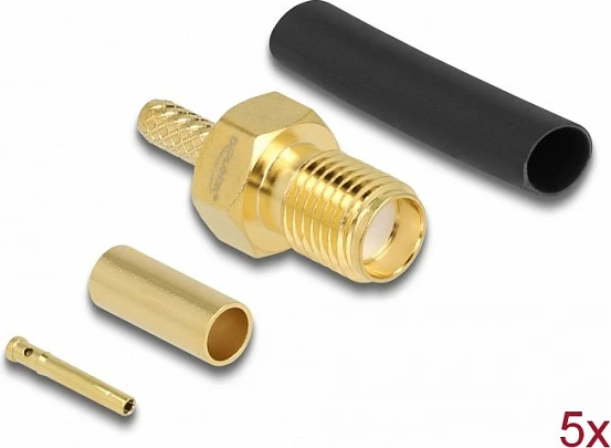 Konektor SMA femër DeLOCK për krimpim RG-174/RG-316, 50Ω, set 5 copë, bronz