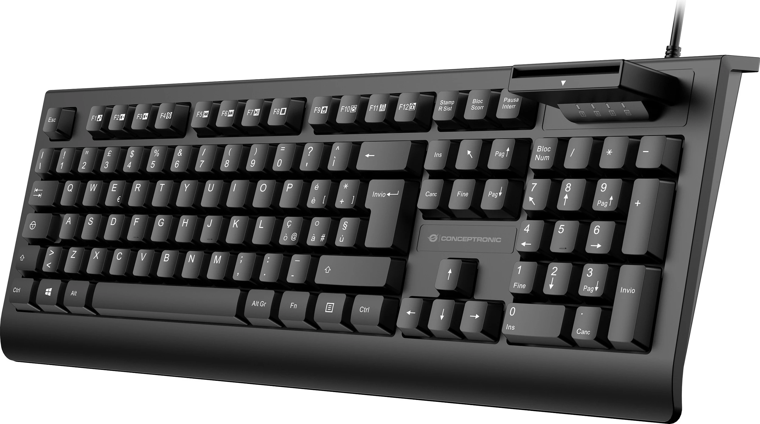 Tastierë Conceptronic KAYNE01IT, USB me lexues kartelë smart ID, QWERTY italisht, full-size, e zezë