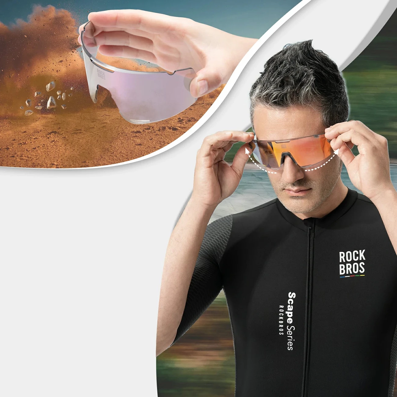 Syze çiklizmi Rockbros SP338 Road To Sky, 3 lente të ndërrueshme, UV400, insert për dioptri, gri, set