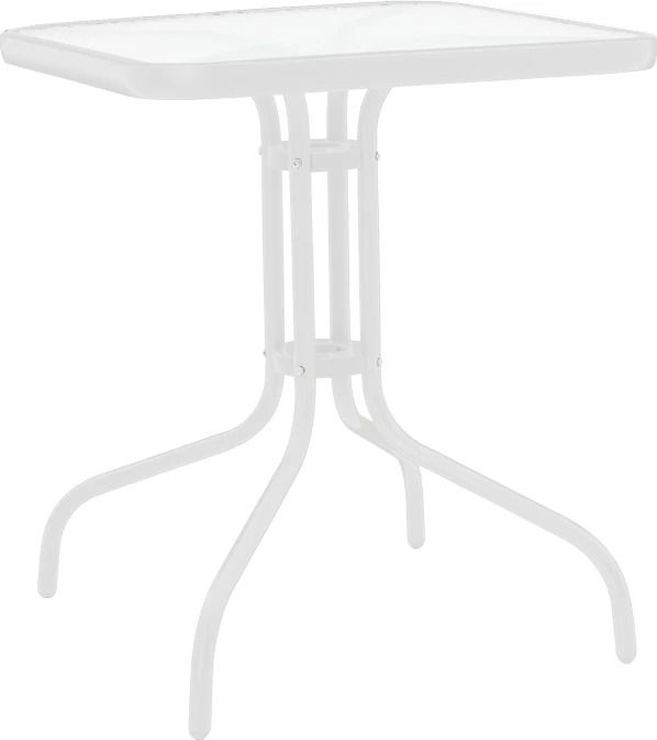 Tavolinë metalike e bardhë me sipërfaqe qelqi, 70x70x70 cm