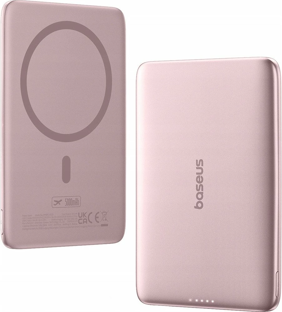 Powerbank Baseus PicoGo AM41 5000mAh 20W Ultra-Slim me MagSafe, kabllo USB-C 60W 30cm, rozë