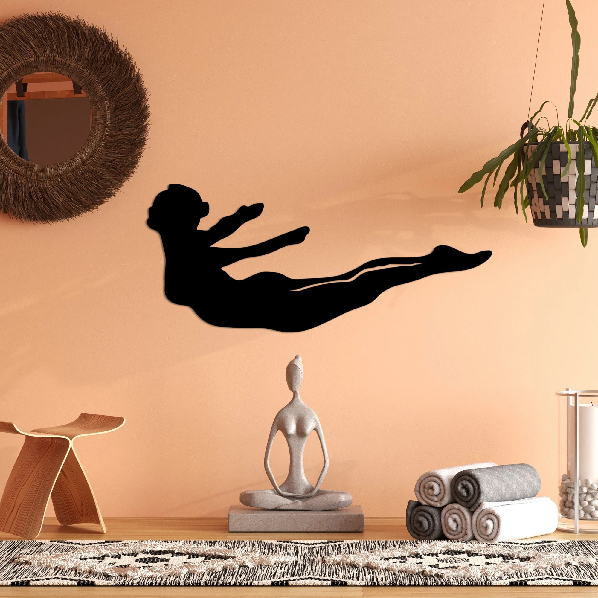 Aksesor dekorativ metalik për mur, Wallity Yoga 12, ngjyrë e zezë, 60x26cm
