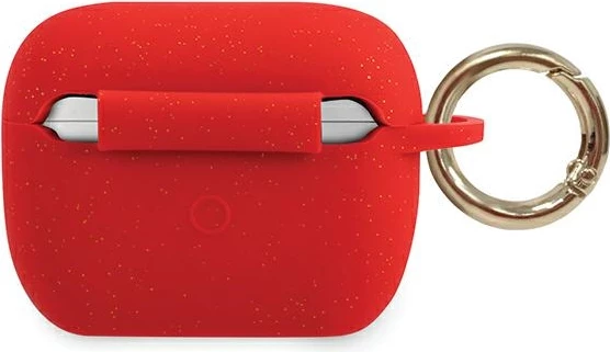Mbështjellës silikoni Guess Silicone Glitter për Apple AirPods Pro, me unazë, i kuq