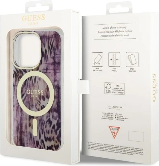 Mbështjellës Guess Leopard MagSafe për iPhone 14 Pro 6.1", Rozë