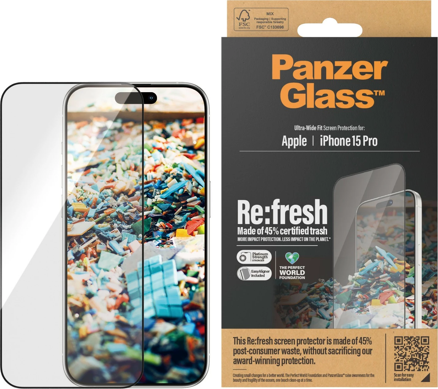 Mbrojtës ekrani PanzerGlass për iPhone 15 Pro, transparent