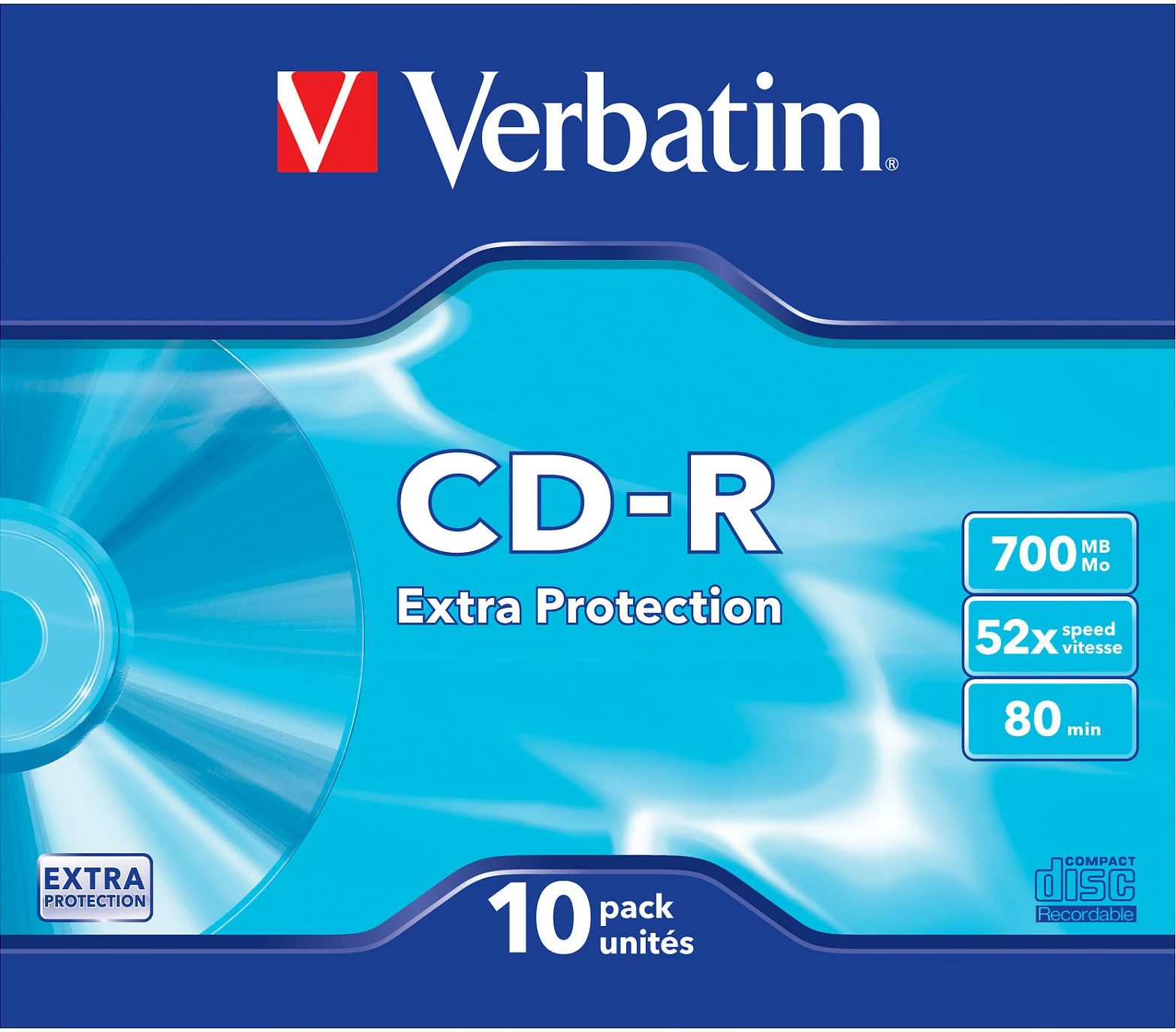 CD-R Verbatim Data Life, 700MB, 52x, paketë 10 copë, Slimcase