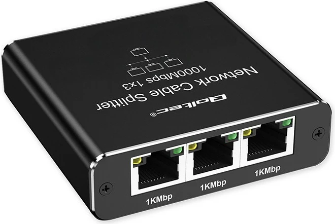 Switch i vogël Qoltec 52294, 3 porta RJ45, 1Gb/s, alumini, USB-C