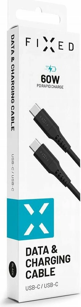 Kabllo USB-C Fixed FIXDLS-CC2-BK, USB-C në USB-C, 2 m, 60W PD, e zezë, me organizues dhe rrip Velcro