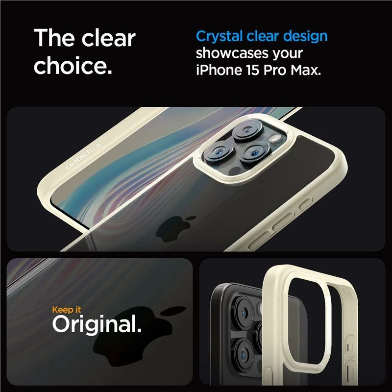 Mbështjellës Spigen Crystal Hybrid për iPhone 15 Pro Max, Transparent/Bezhë